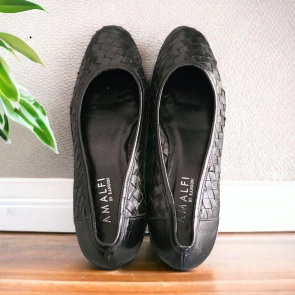 AMALFI RANGONI Italy Vintage Black Woven Leather Low Heel Pumps 8.5 Narrow - Picture 2 of 16